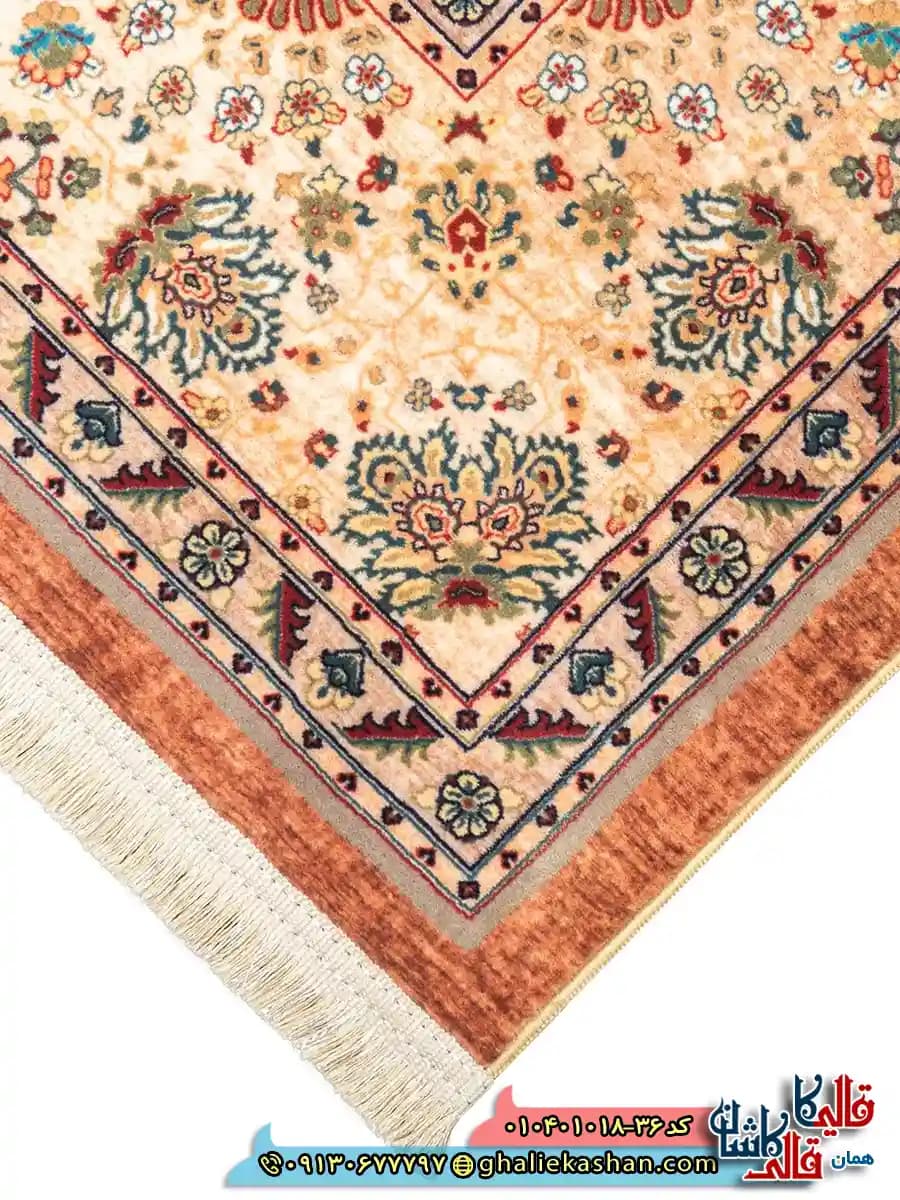 فرش سنتی 1000 شانه طرح هریس گل ریز زمینه عنابی کاشان — تصویر ۵