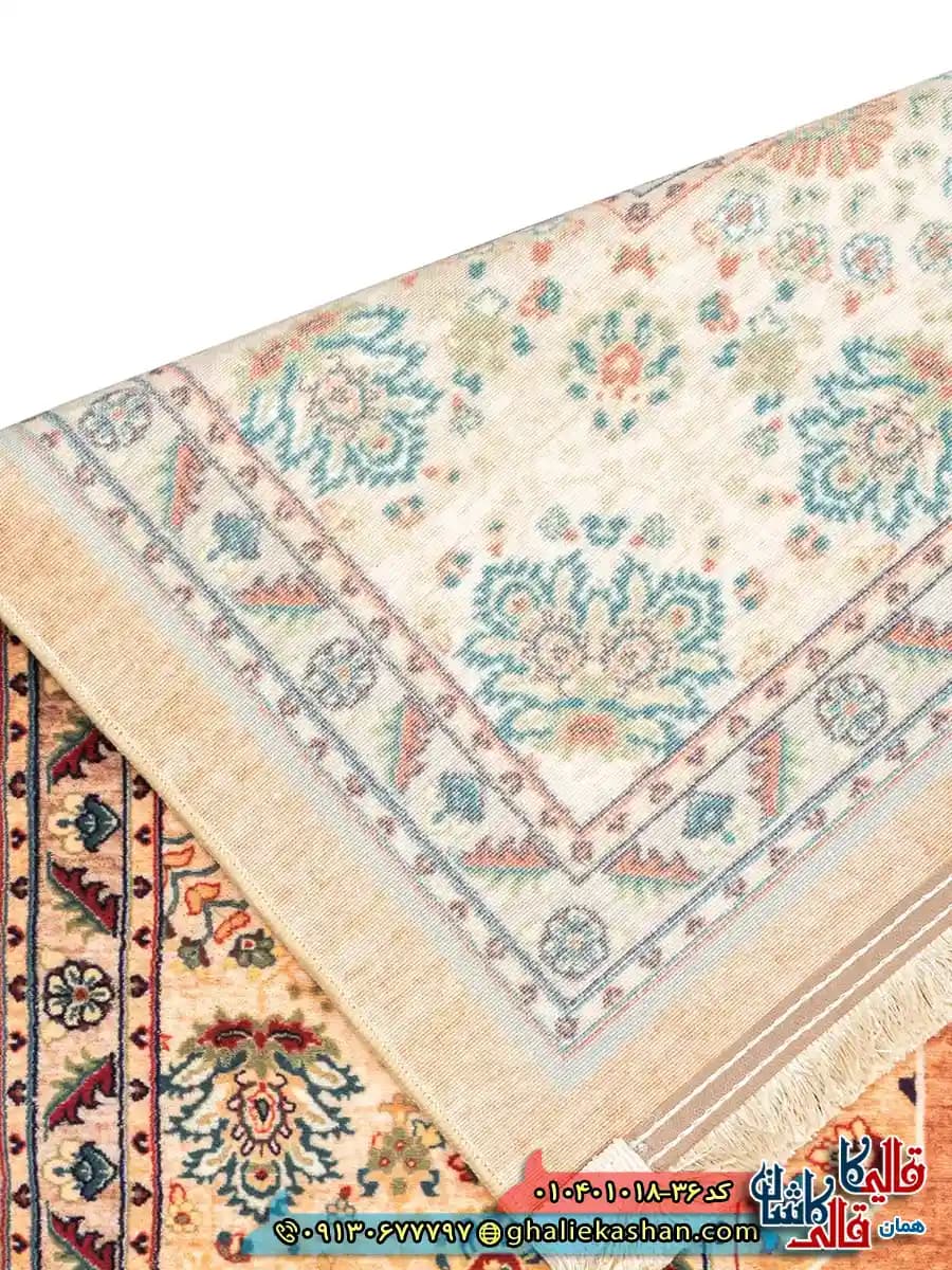 فرش سنتی 1000 شانه طرح هریس گل ریز زمینه عنابی کاشان — تصویر ۶