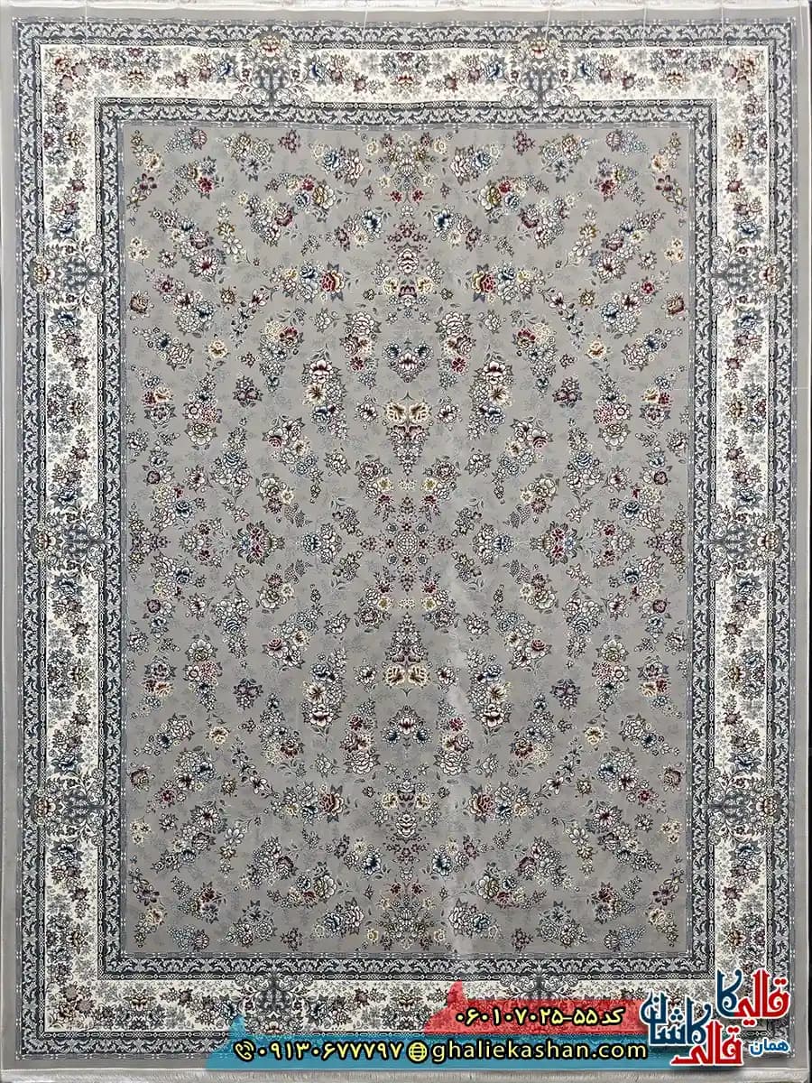 فرش کلاسیک 700 شانه طرح افشان ژینوس رنگ فیلی ترمه ای کاشان