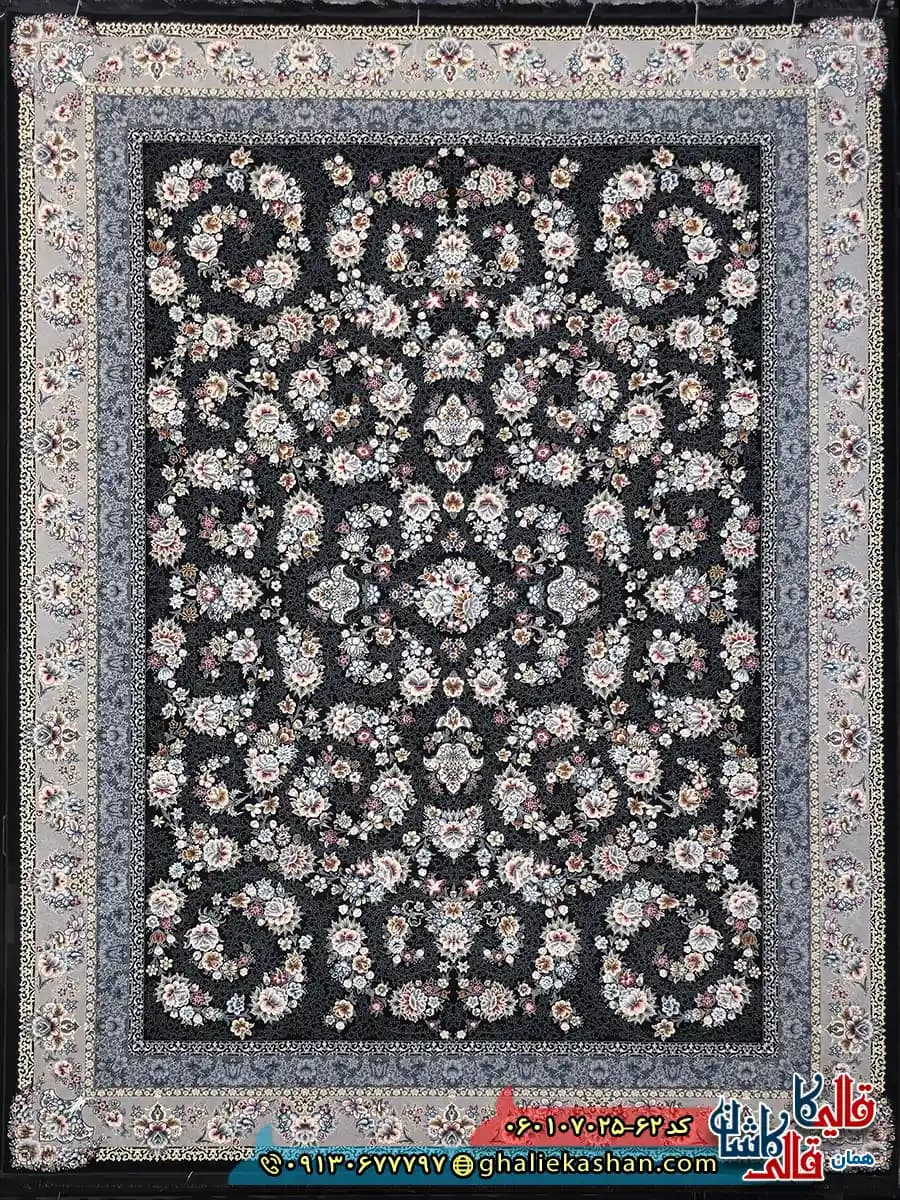 فرش کلاسیک 700 شانه طرح افشان ساحل رنگ سرمه ای کاشان