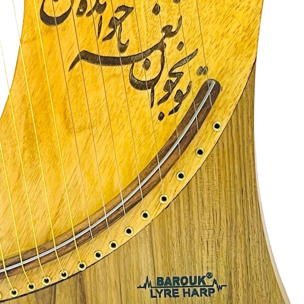 چنگ رومی ۱۹ سیم دستساز | طرح ماه | چوب گردو — تصویر ۲