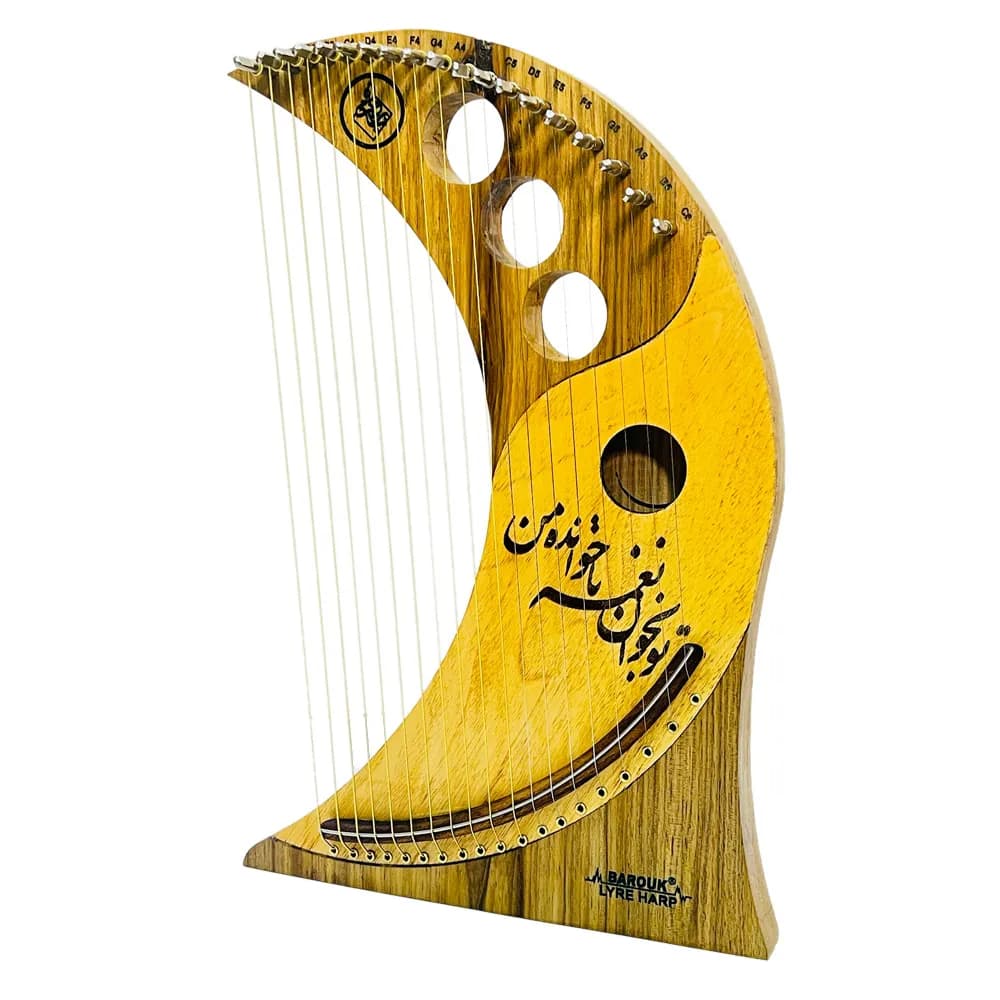 چنگ رومی ۱۹ سیم دستساز | طرح ماه | چوب گردو
