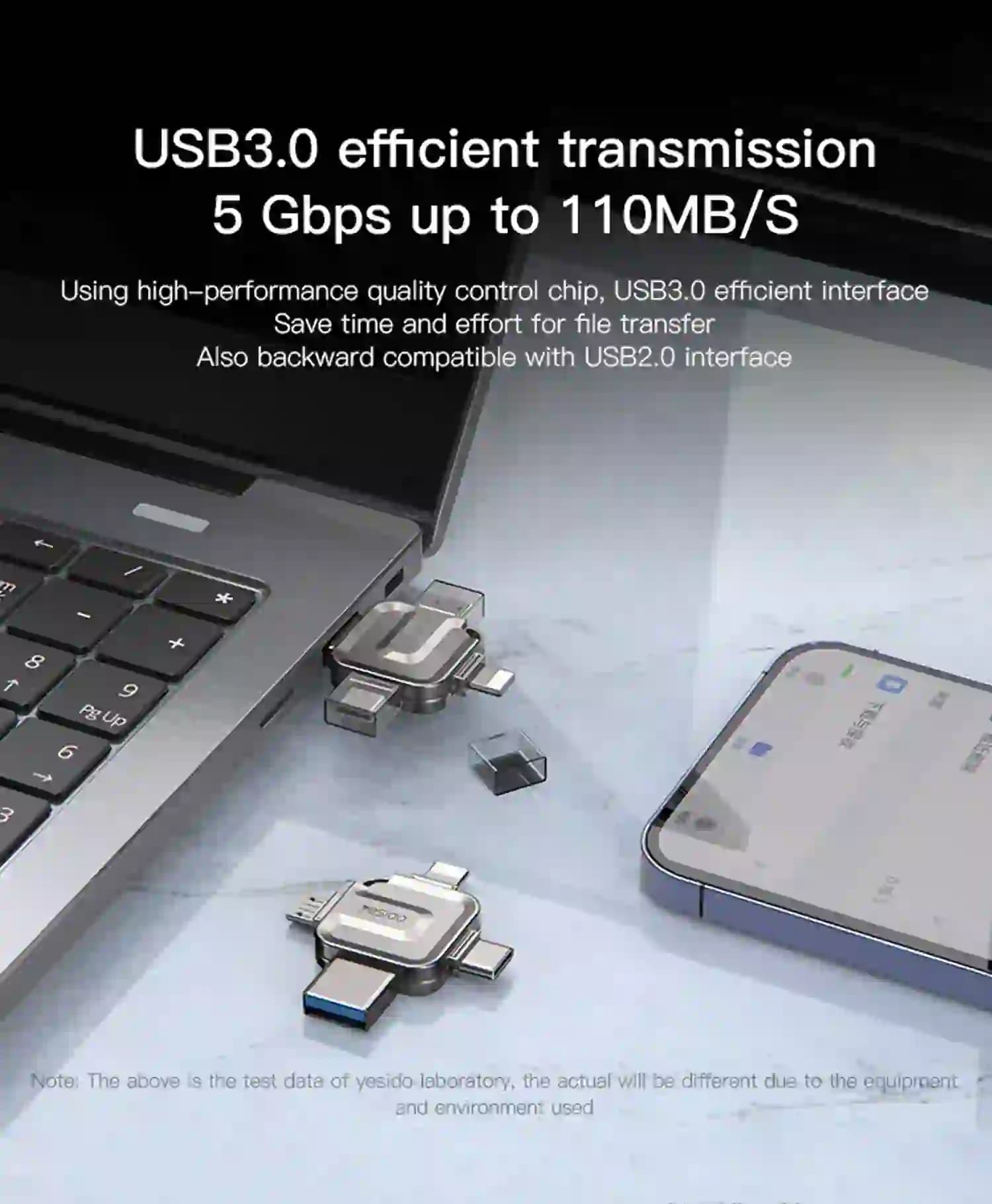 مبدل OTG و فلش مموری 4 پورت یسیدو مدل FL15 USB 3.0 ظرفیت 128 گیگابایت — تصویر ۴