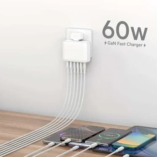 هاب شارژ رومیزی 60W GaN بودی 6 پورت به همراه کابل 1.5 متری مدل AC318EW با گارانتی 18 ماهه (6 ماه تعویض) — تصویر ۱۲