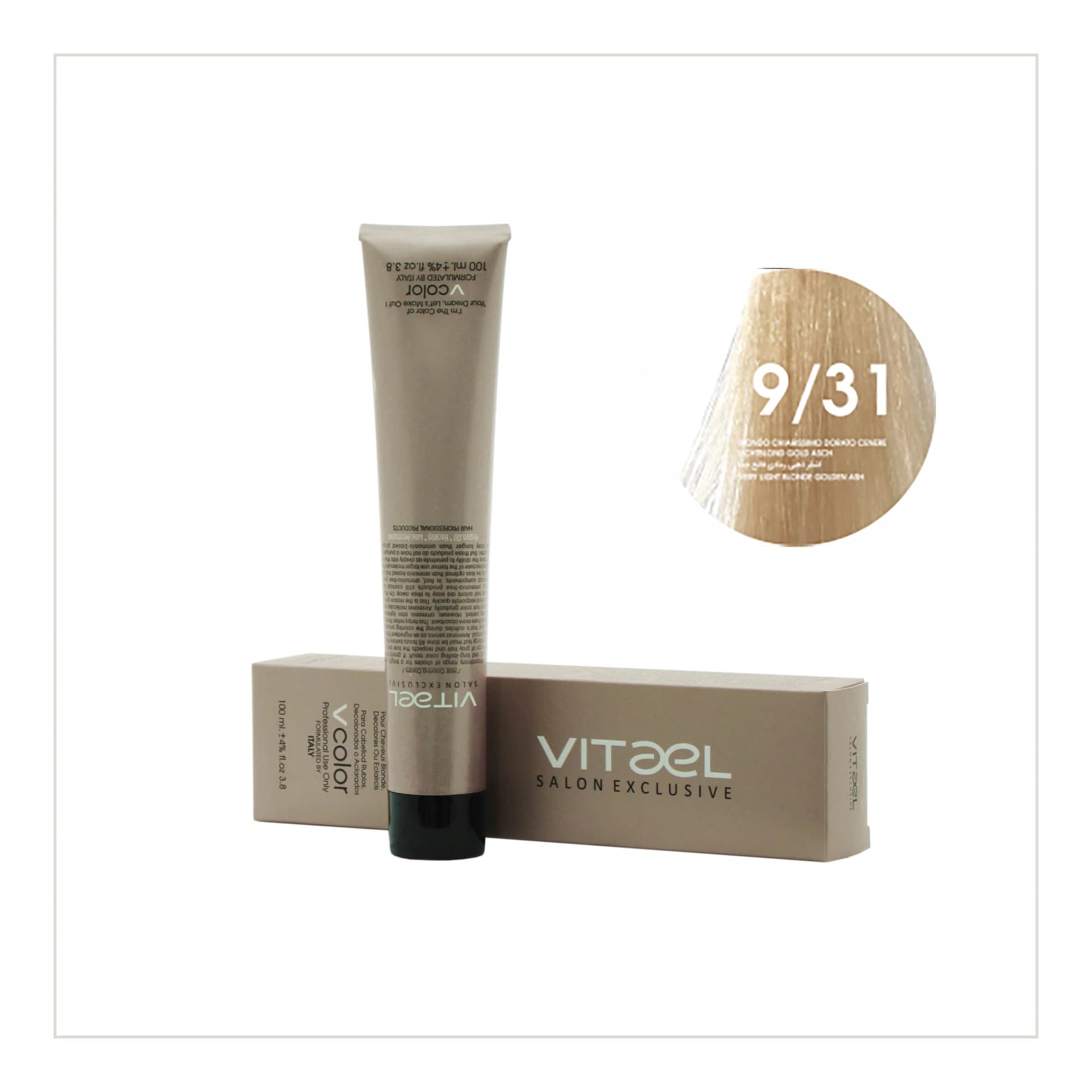 رنگ موی ویتااِل 9/31 (خاکستر بلوند طلایی بسیار روشن ) vitael 9/31 ( very light blonde golden ash )