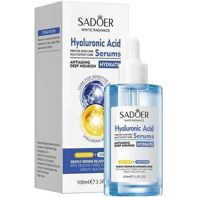 سرم آبرسان هیالورونیک اسید سادور SADOER حجم 100 میل | مرطوب کننده قوی و شاداب کننده پوست — تصویر ۵