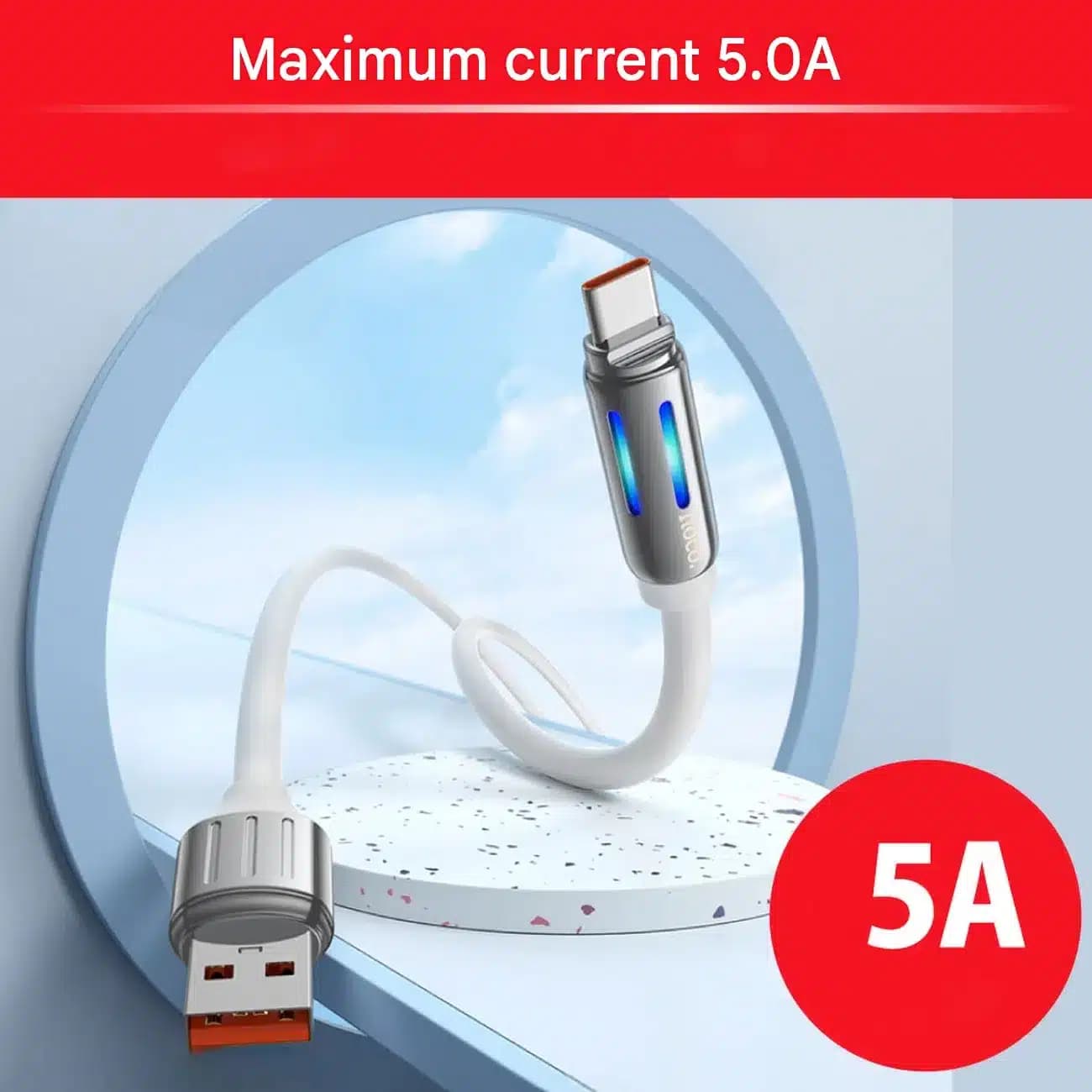 کابل تایپ سی هوکو مدل U136 با نور RGB طول 1.2 متر 5 آمپر — تصویر ۲