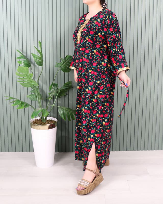 پیراهن نخی گل ریز با طرح کتیبه طلایی# 7047 — تصویر ۵