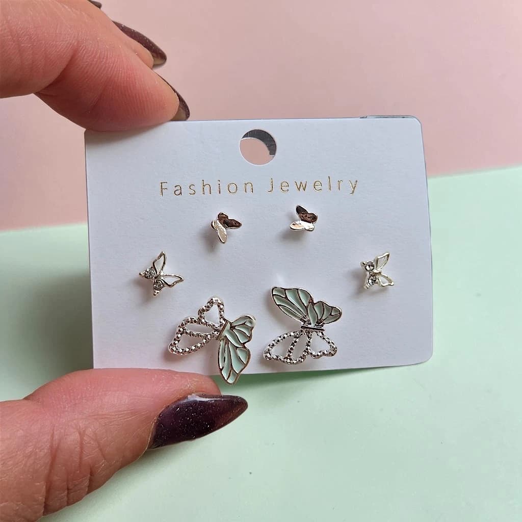گوشواره 3 جفتی مدل پروانه کد butterfly02