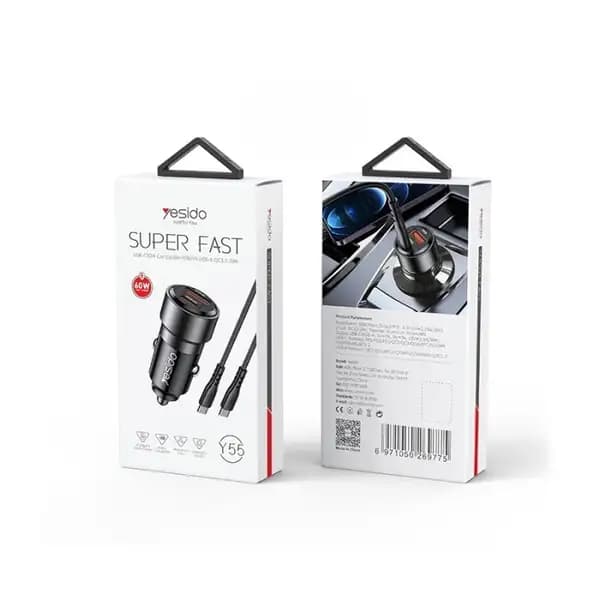 شارژر فندکی 60 وات یسیدو مدل Yesido Y55 60W Fast Charging|With Type‑C to Type‑C Cable Car Cigarette Port Charger Adapter — تصویر ۵