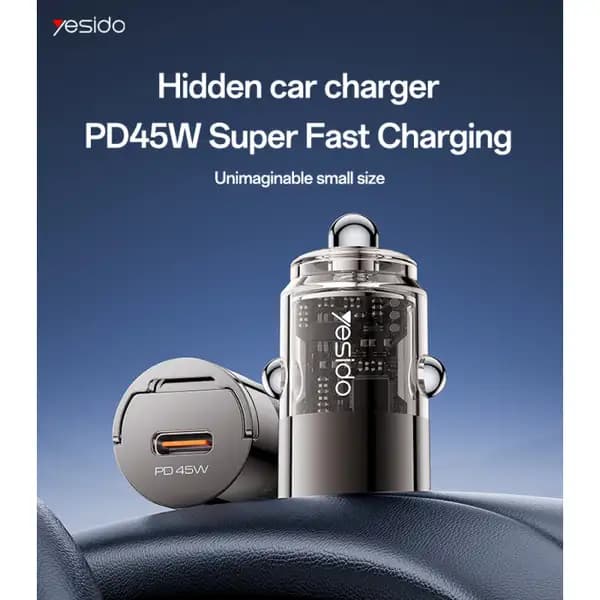 شارژر فندکی شفاف 45 وات یسیدو مدل Y67 Aluminum Alloy Transparent Shell Pull Ring Design PD45W Fast Charging Mini Hidden — تصویر ۲