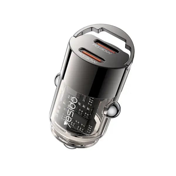 شارژر فندکی شفاف 30 وات یسیدو مدل Yesido Y69 Aluminum Alloy Transparent Shell PD 30W Fast Car Charger