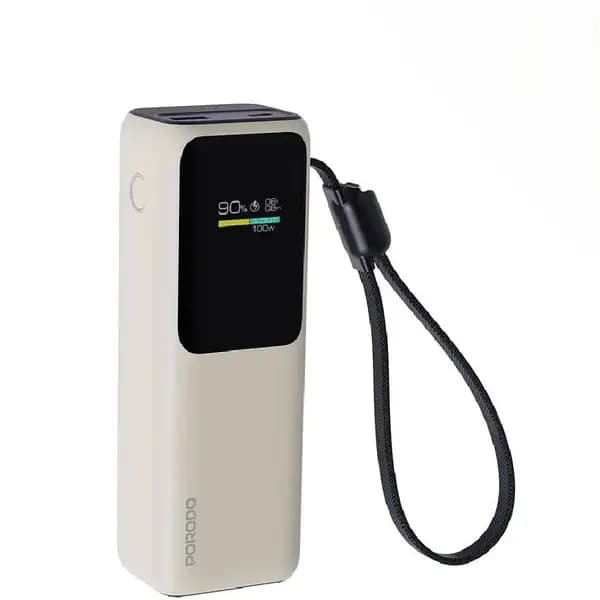 پاوربانک 20000 هزار 100 وات به همراه کابل متصل پرودو مدل Porodo Smart Display 20000mAh Power Bank with Built-In Type-C Cable