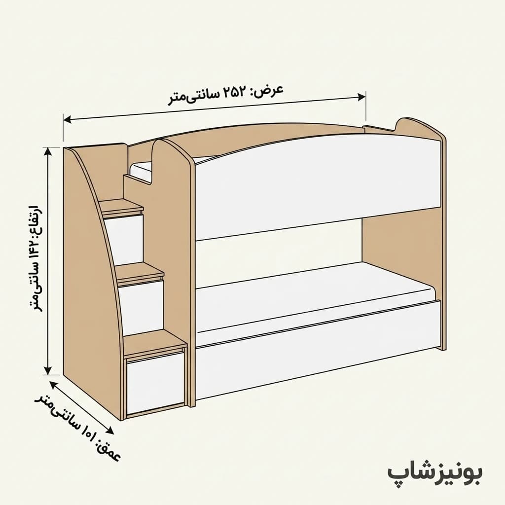 تخت خواب دو طبقه کشویی مدل روهام مبلمان فرنا مدل 1143678 — تصویر ۲