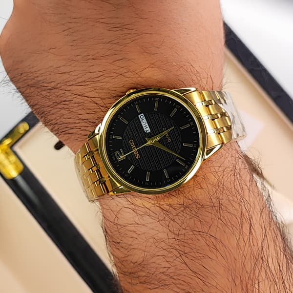 ساعت مچی عقربه ای مردانه مشکی طلایی سیکو مدل 1183G — تصویر ۶