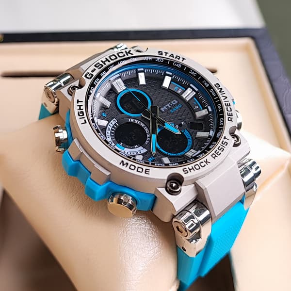 ساعت مچی جیشاک دو زمانه نقره ای آبی مدل 5544 G-Shock (دو موتوره) — تصویر ۶