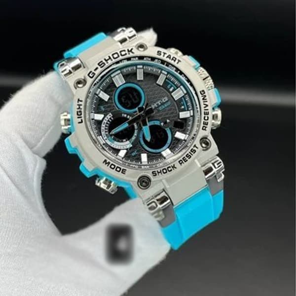 ساعت مچی جیشاک دو زمانه نقره ای آبی مدل 5544 G-Shock (دو موتوره) — تصویر ۴