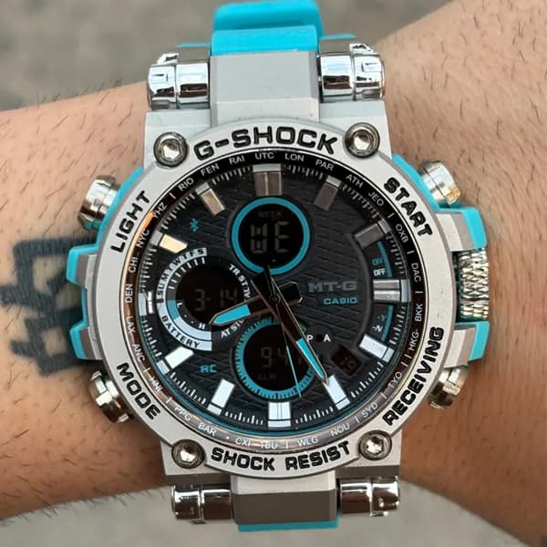 ساعت مچی جیشاک دو زمانه نقره ای آبی مدل 5544 G-Shock (دو موتوره) — تصویر ۵
