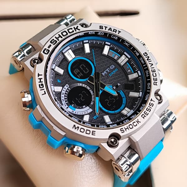 ساعت مچی جیشاک دو زمانه نقره ای آبی مدل 5544 G-Shock (دو موتوره) — تصویر ۸