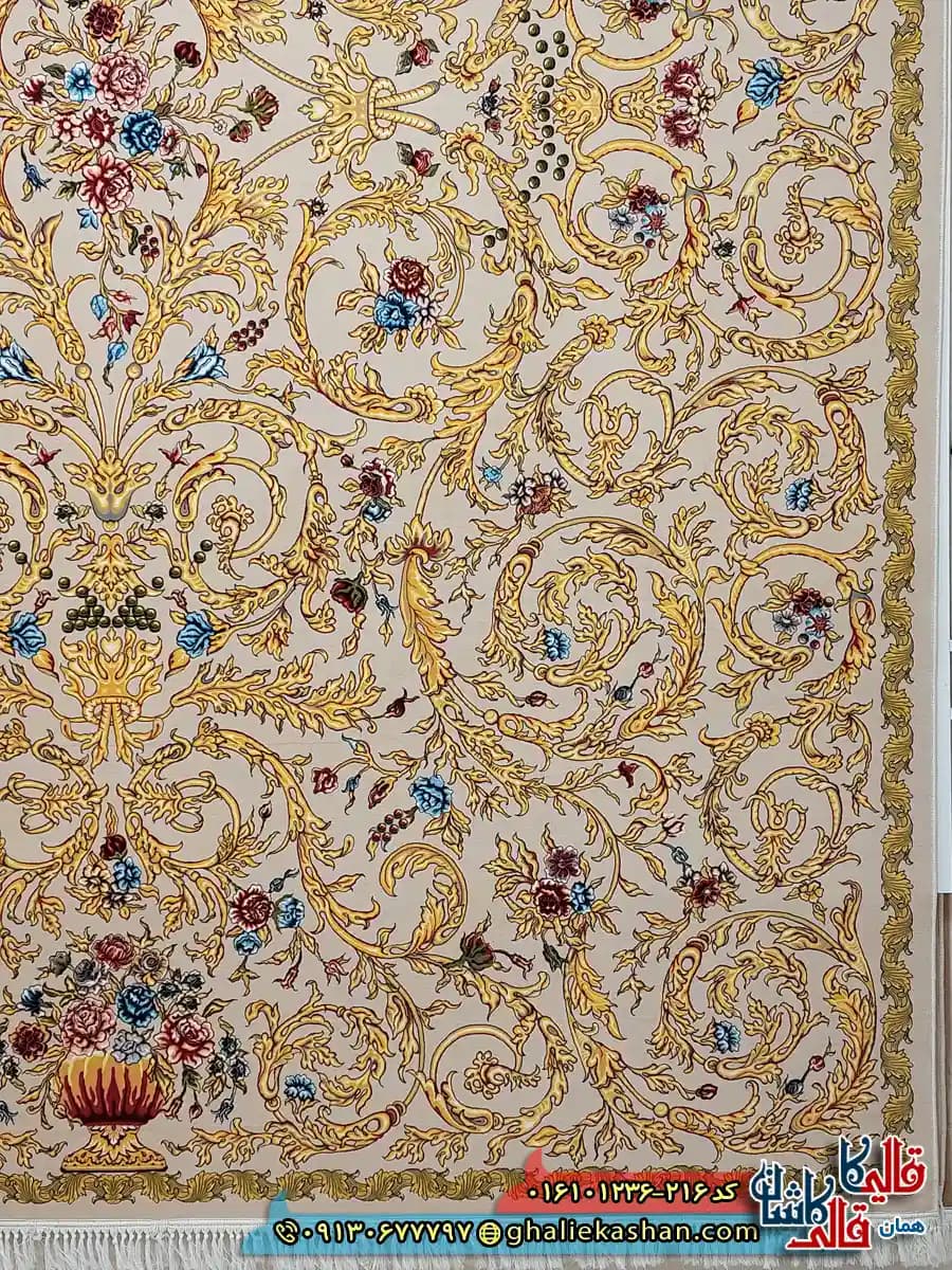 فرش 1200 شانه طرح افشان نجوا رنگ کرم کاشان — تصویر ۳