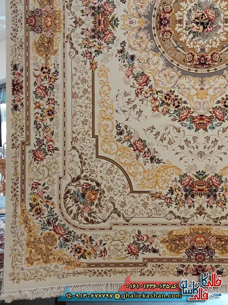 فرش 1200 شانه طرح شانار رنگ کرم کاشان — تصویر ۳