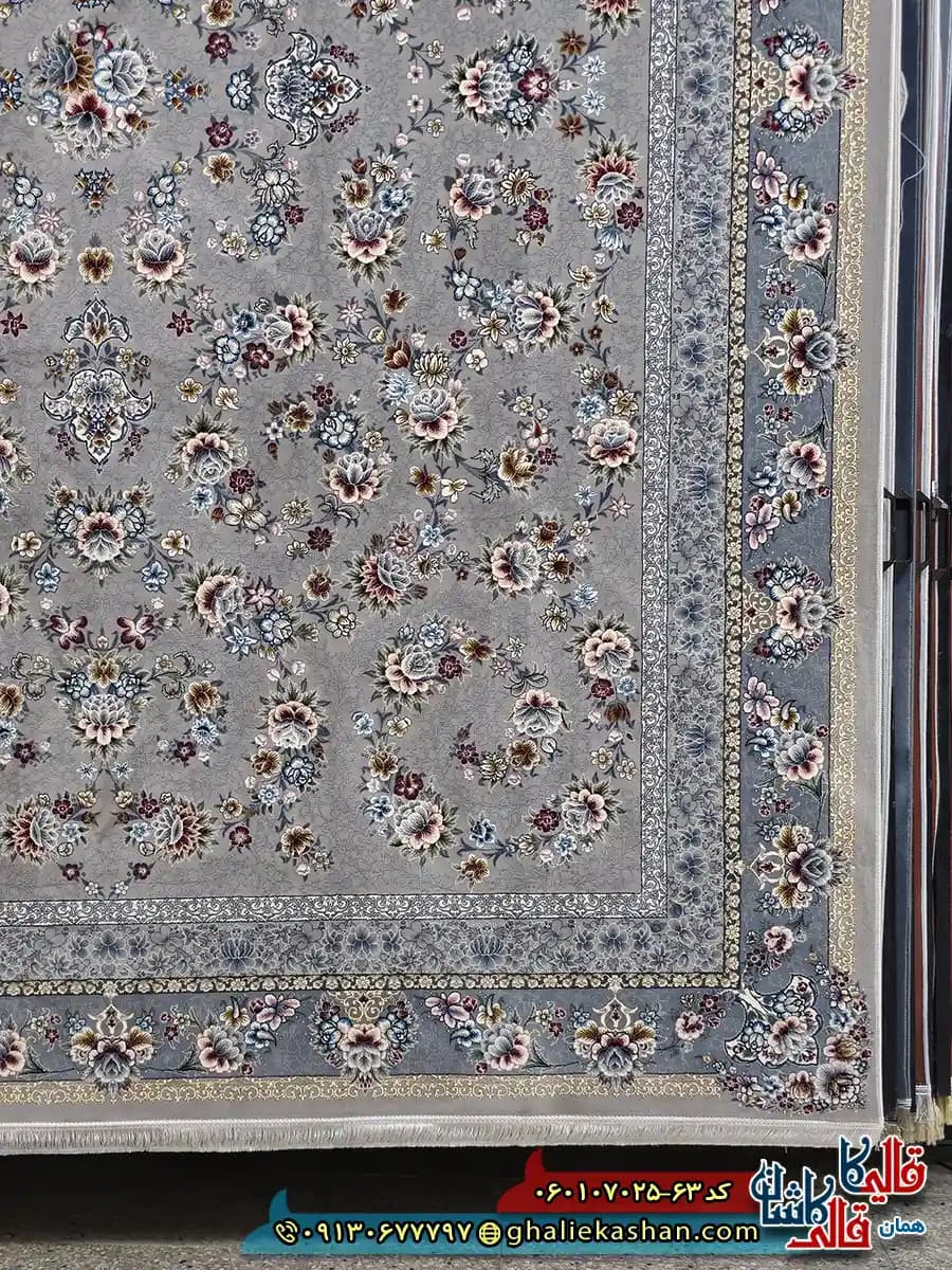 فرش 700 شانه طرح افشان ساحل رنگ فیلی ترمه ای کاشان — تصویر ۳