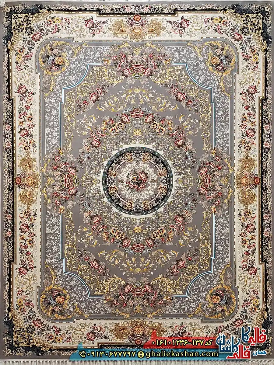 فرش 1200 شانه طرح شانار رنگ نقره ای کاشان — تصویر ۲