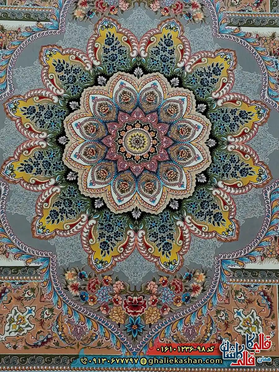 فرش 1200 شانه طرح حوض نقره رنگ نقره ای کاشان — تصویر ۴