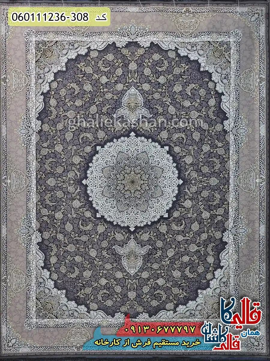 فرش 1200 شانه طرح نهال رنگ دلفینی گل برجسته کاشان — تصویر ۲