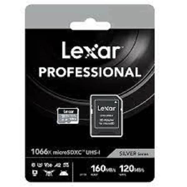 کارت حافظه microSDXC لکسار مدل 1066X کلاس A2 استاندارد UHS-U3 سرعت 160MBps ظرفیت 64 گیگابایت به همراه آداپتور SD — تصویر ۳