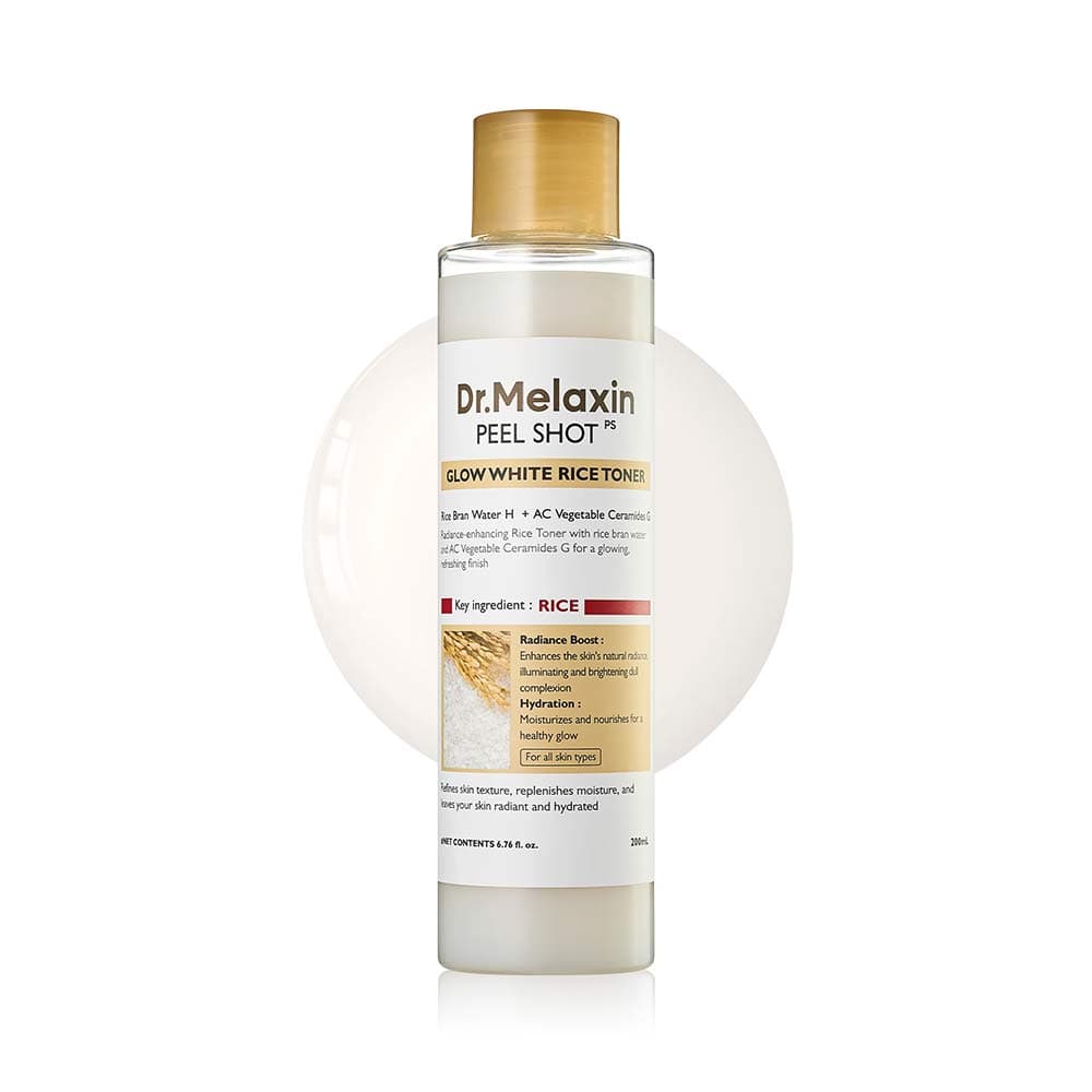 تونردرخشان کننده برنج سفید پیل شات دکتر ملاکسین Dr. Melaxin Peel Shot Glow Rice Toner مناسب انواع پوست حجم 200 میلی لیتر