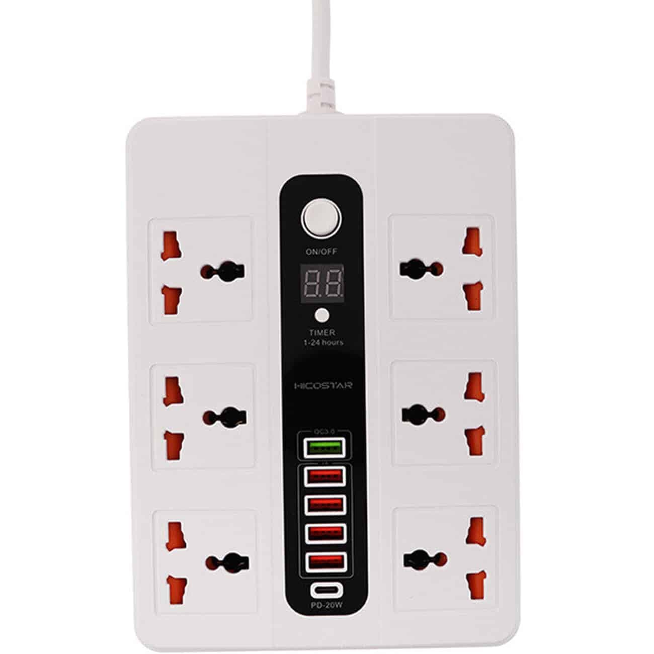 چندراهی برق شش سوکت 3000 وات، یک تایپ سی و پنج USB هایکو استار Hicostar HS-PS320 — تصویر ۵