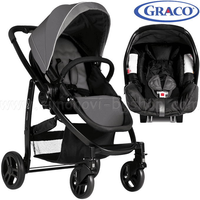 کالسکه کریر گراکو مدل ایوو مشکی طوسی جدید با اداپتور نصب Graco Evo Travel System Charcoal
