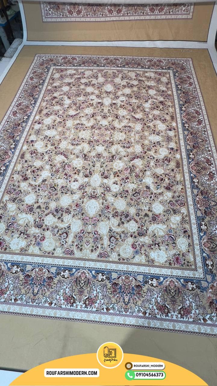 فرشینه / کاور فرش و روفرشی کشدار طرح پر فروش رنگ طلایی کد 0572 — تصویر ۲