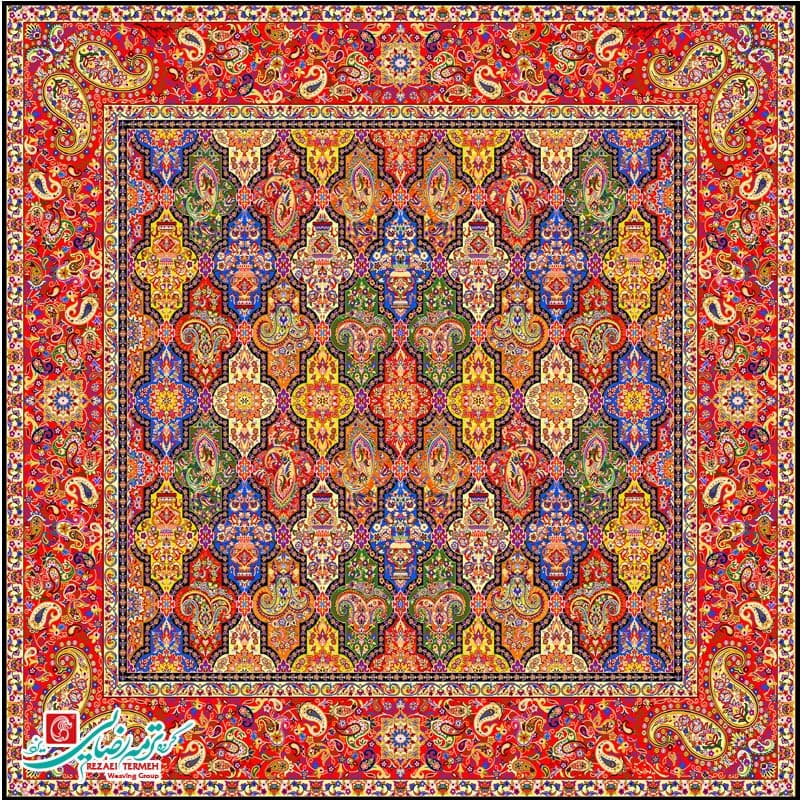 رومیزی پارچه ترمه مربع طرح پارمیس — تصویر ۳