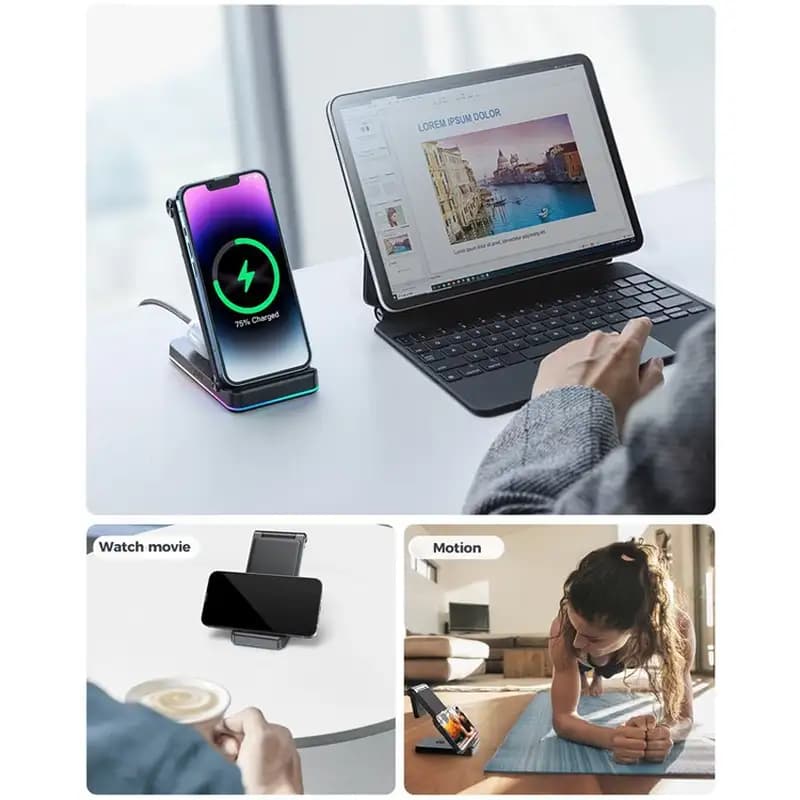 شارژر وایرلس 15 وات 3 در 1 جویروم مدل JOYROOM JR-WQN01 — تصویر ۴