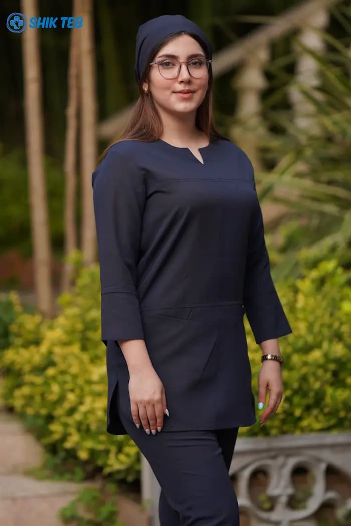 ست اسکراب پزشکی استین سه ربع سرمه ای پرشیا — تصویر ۴