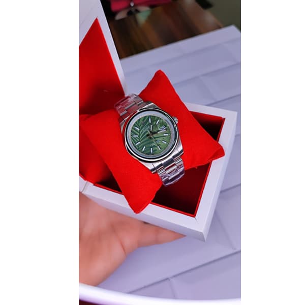 ساعت مچی مردانه رولکس پرپچوال نقره ای سبز طرح دار موتور ژاپن (بالاترین کیفیت) — تصویر ۴