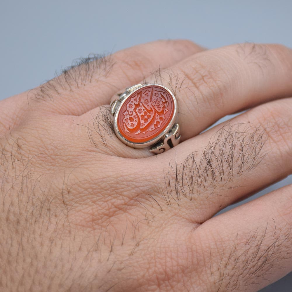 انگشتر عقیق یمنی خطی “لبیک یا حسین” مردانه «کد 4587» — تصویر ۴