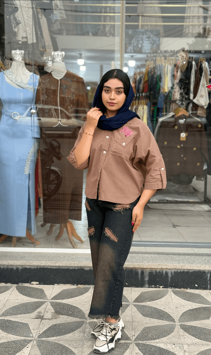 شومیز درخت ژاپنی جنس لینن شستهشده درجه ۱ مدل پانچی