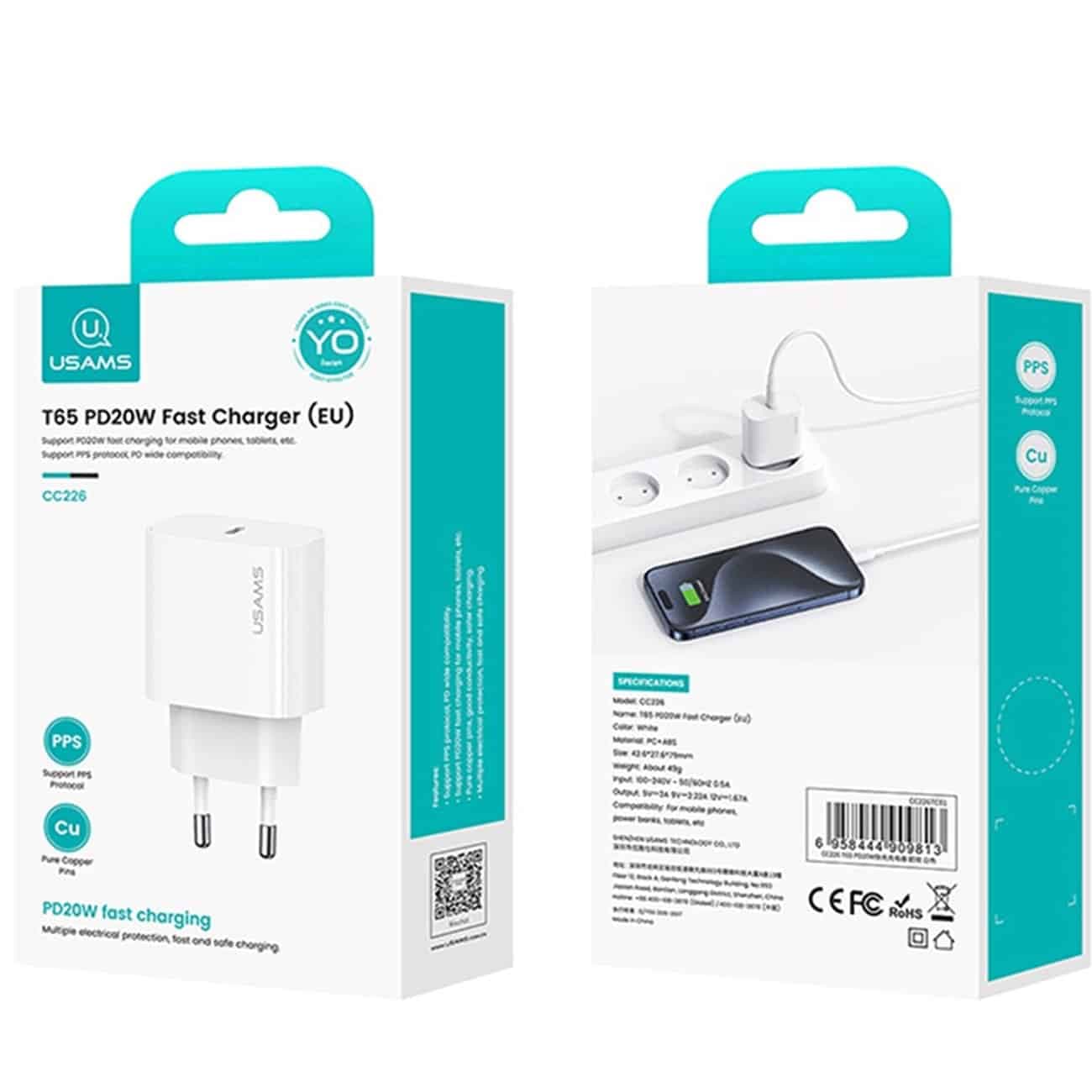 شارژر دیواری یوسامز USAMS مدل CC226 توان 20 وات — تصویر ۶