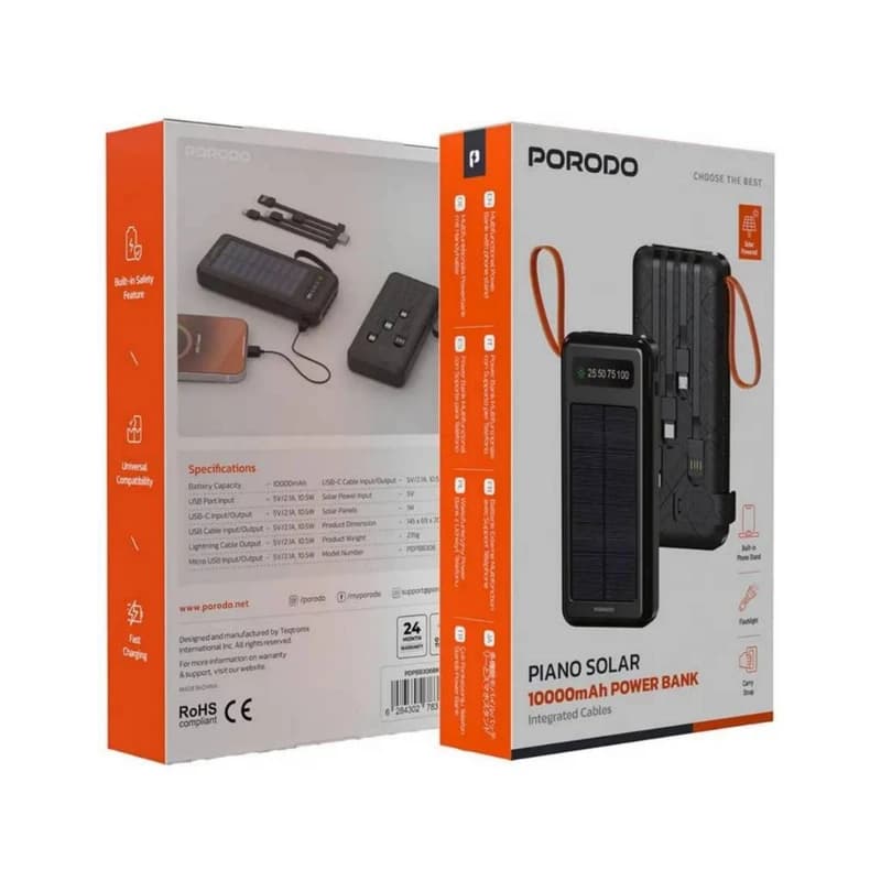 پاوربانک پرودو مدل PIANO SOLAR PDPBB306BK ظرفیت 20000 میلیآمپرساعت — تصویر ۲