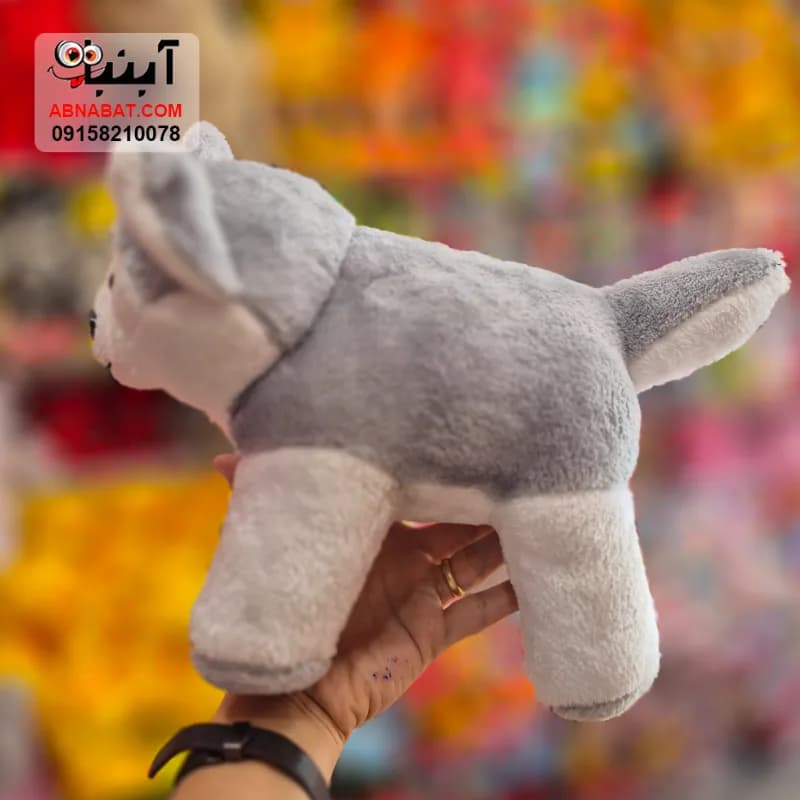 عروسک سگ هاسکی دو طوسی 30 سانتی کد 1468 — تصویر ۳