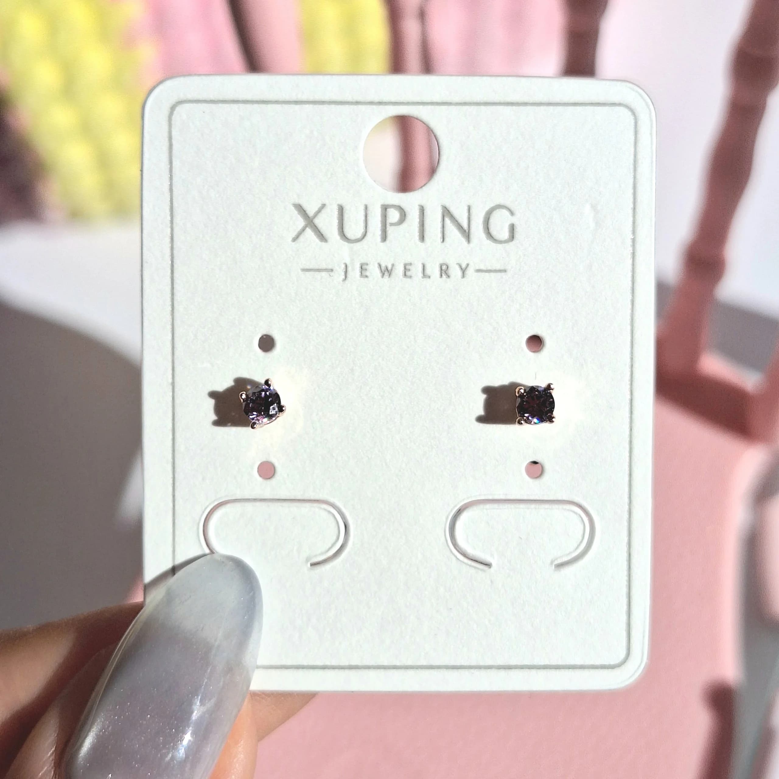 گل گوش تک نگین | بنفش – برند XUPING (رنگ ثابت) — تصویر ۴