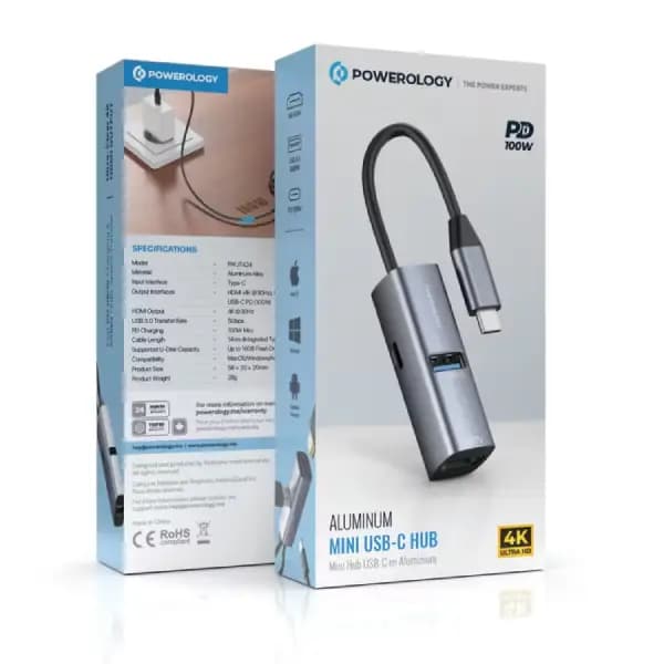 هاب پاورولوژی مدل Powerology Aluminum Mini USB-C Hub 100W PD — تصویر ۵