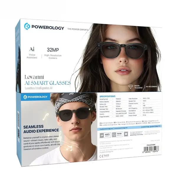 عینک هوشمند دوربیندار پاورولوژی مدل Powerology Lovanni AI Smart Glasses — تصویر ۷