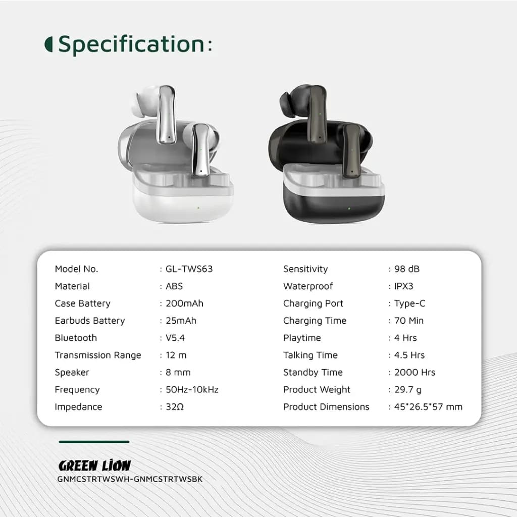 ایرپاد گرین لاین مدل Green Lion Manchester True Wireless Earbuds — تصویر ۸