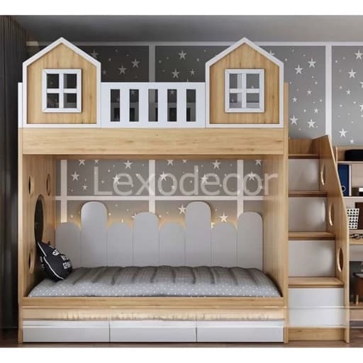 تخت خواب دوطبقه ای کودک ونوجوان دخترانه وپسرانه رنگ بندی 70034 مبلمان فرنا مدل 1143334