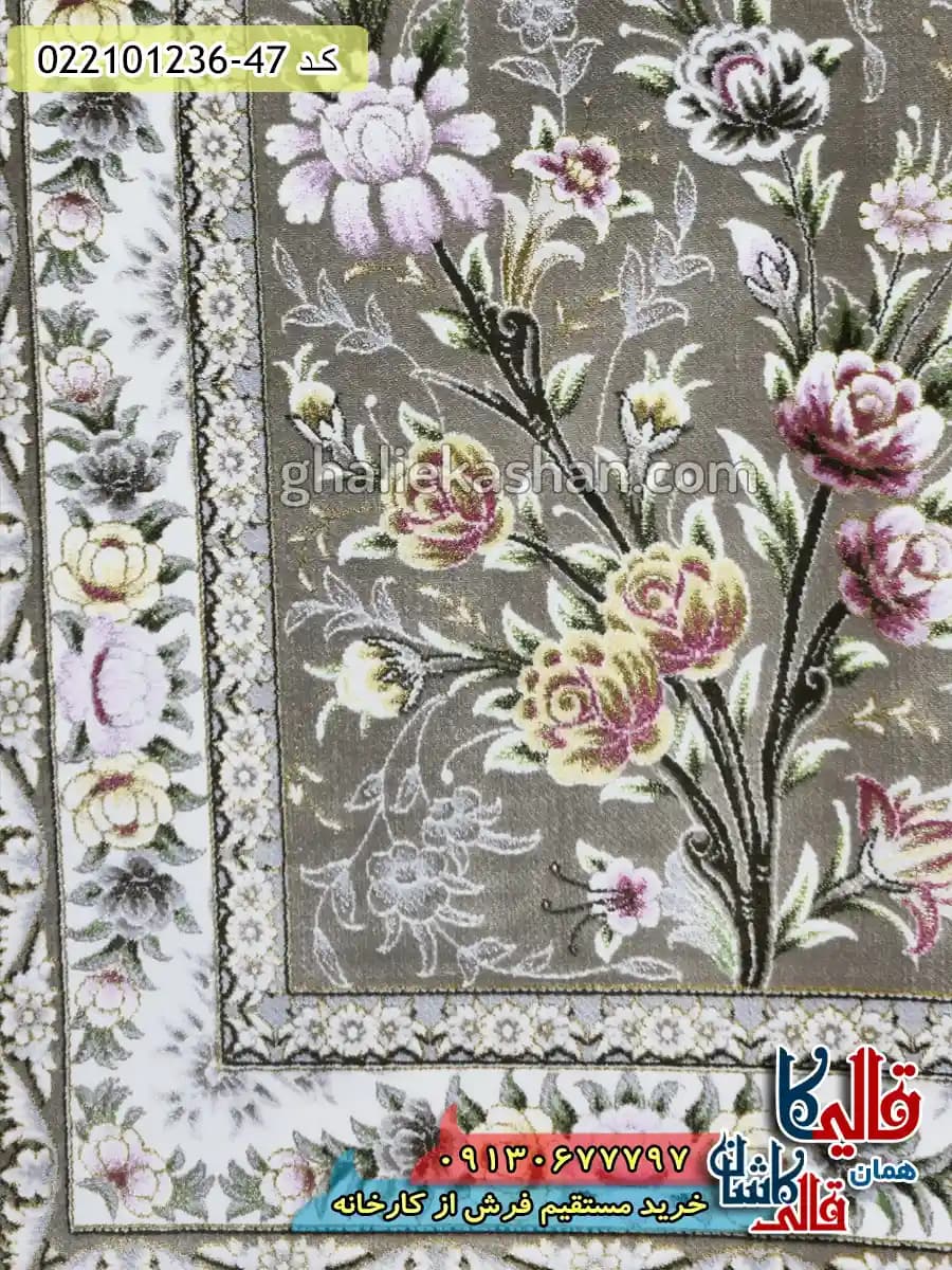 فرش 1200 شانه طرح افشان آیکان رنگ قهوه ای نسکافه ای کاشان — تصویر ۶