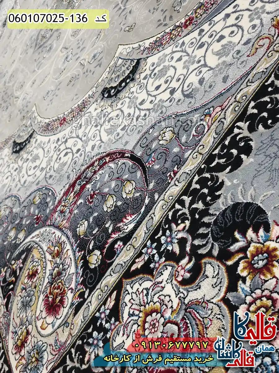 فرش 700 شانه طرح سوگند رنگ فیلی ترمه ای کاشان — تصویر ۵
